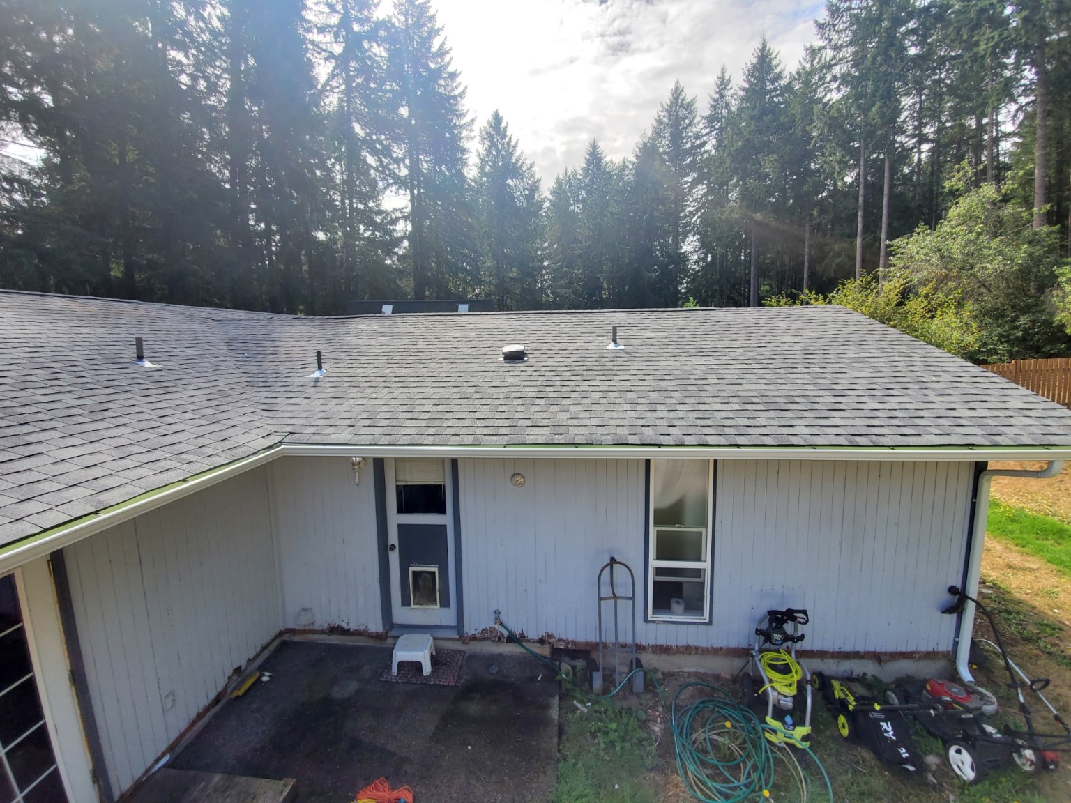 Finished residential roof from rear